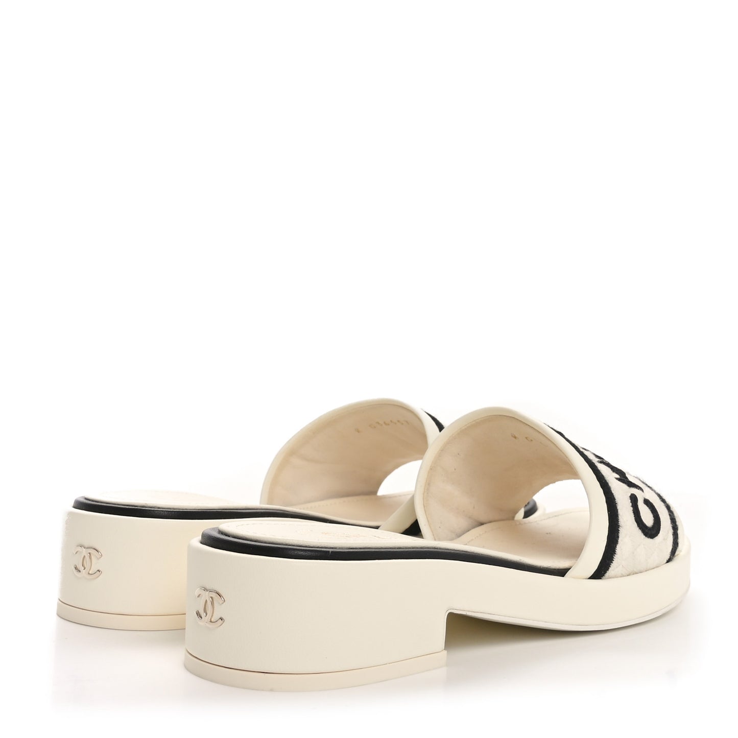 Lambskin Embroidered Logo Mules 36 Ivory Black