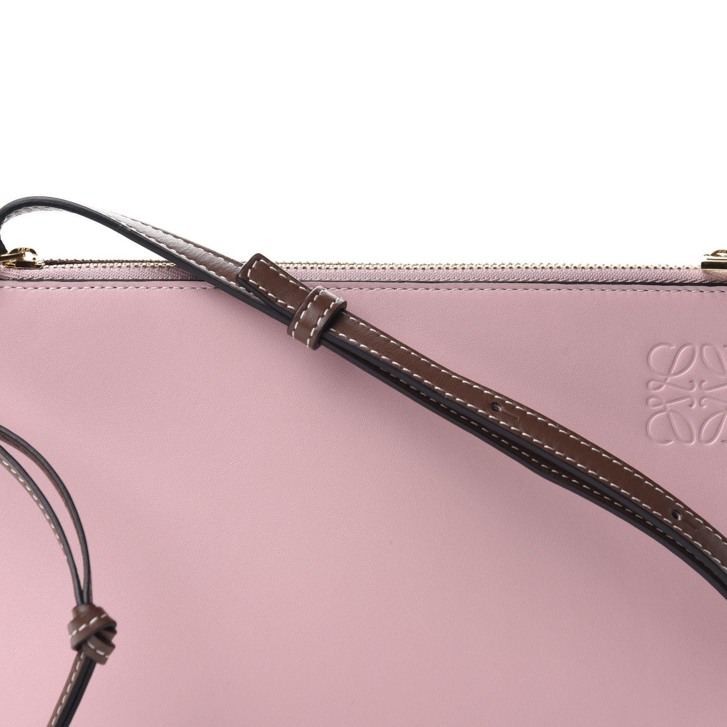 Calfskin Gate Double Zip Pouch Crossbody Pastel Pink