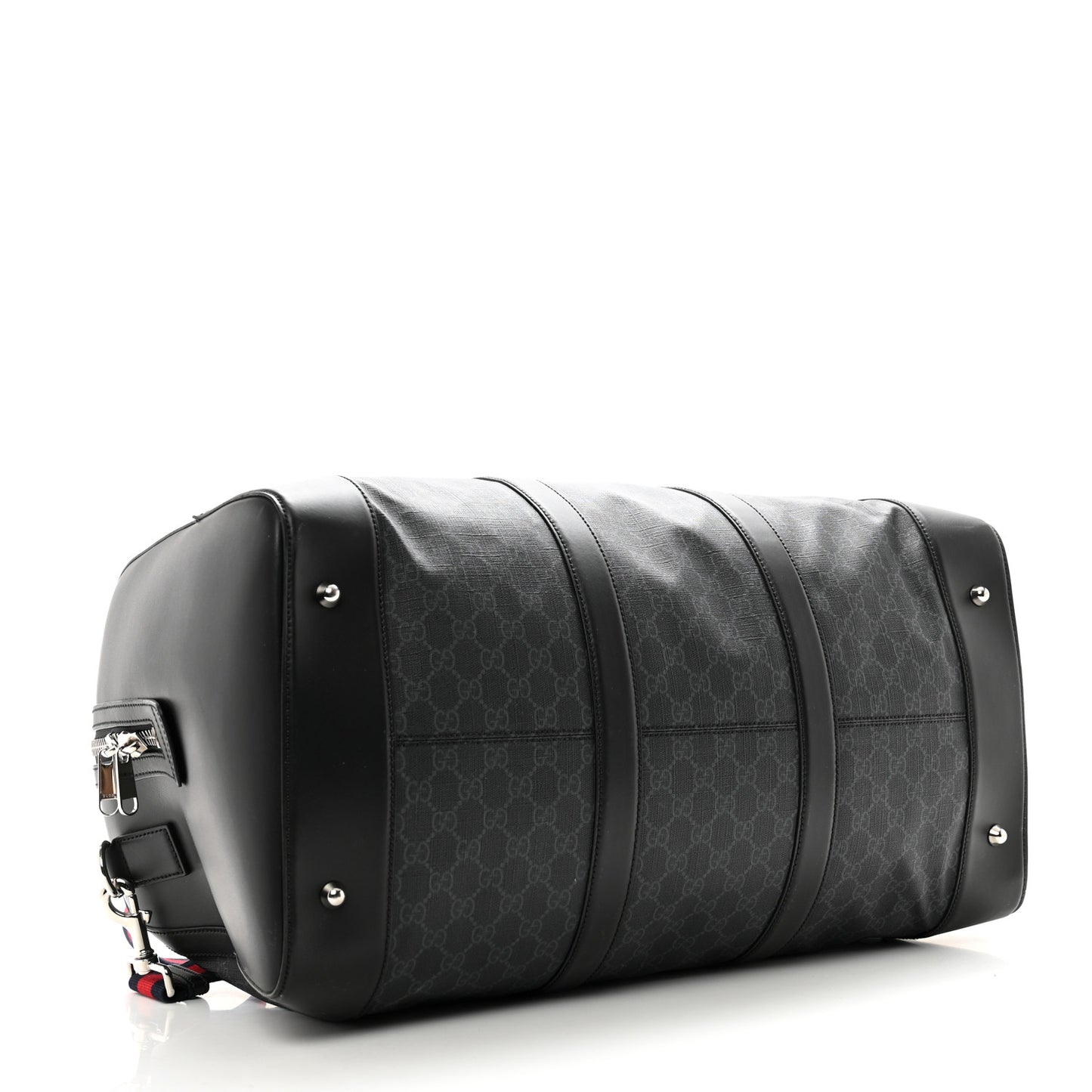 Soft GG Supreme Monogram Appia Calfskin Web Large Carry On Duffle Bag Black Grey