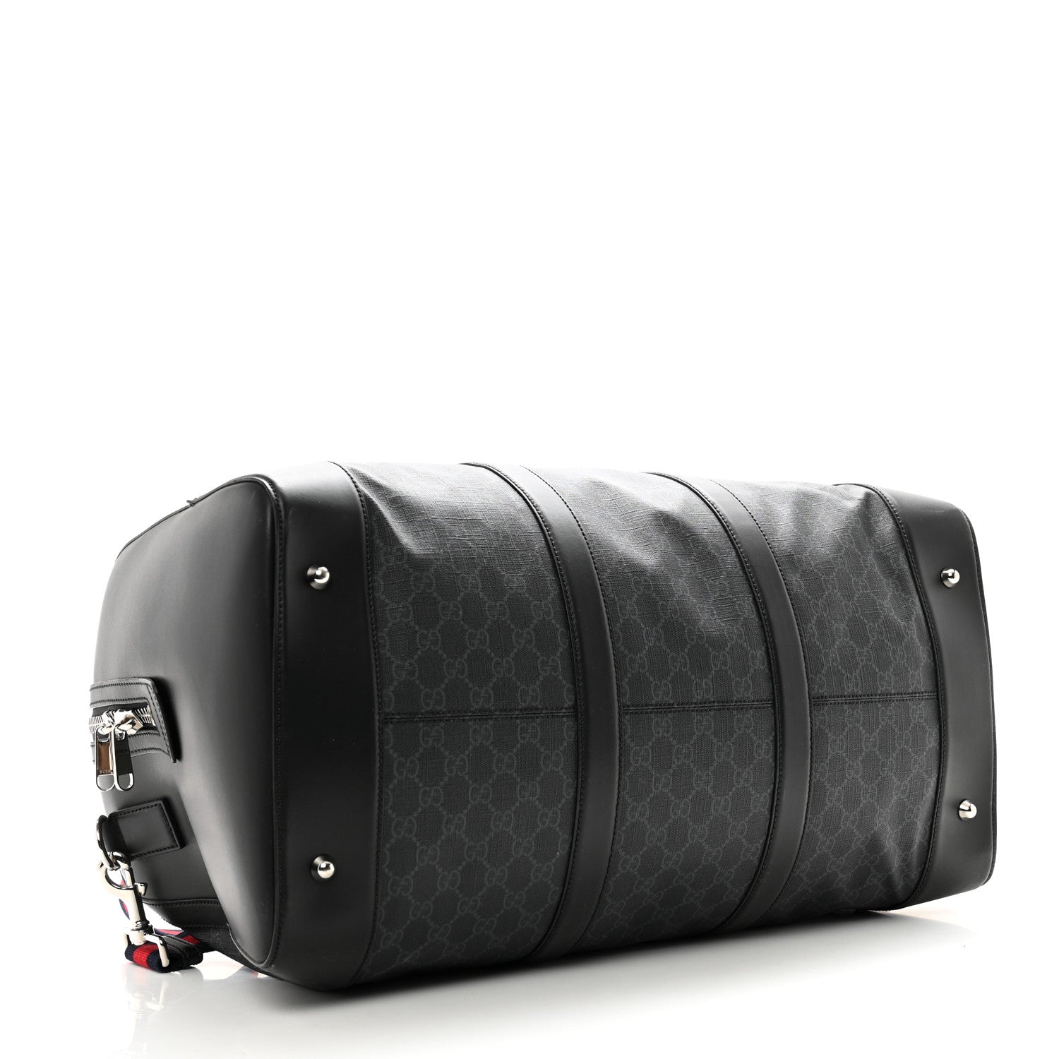 Gucci Soft GG Supreme Monogram Appia Calfskin Web Large Carry On Duffle Bag Black Grey 3 of 16