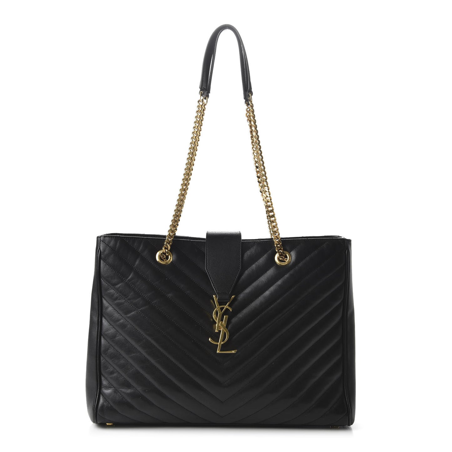 Lambskin Matelasse Chevron Monogram Shopping Bag Black