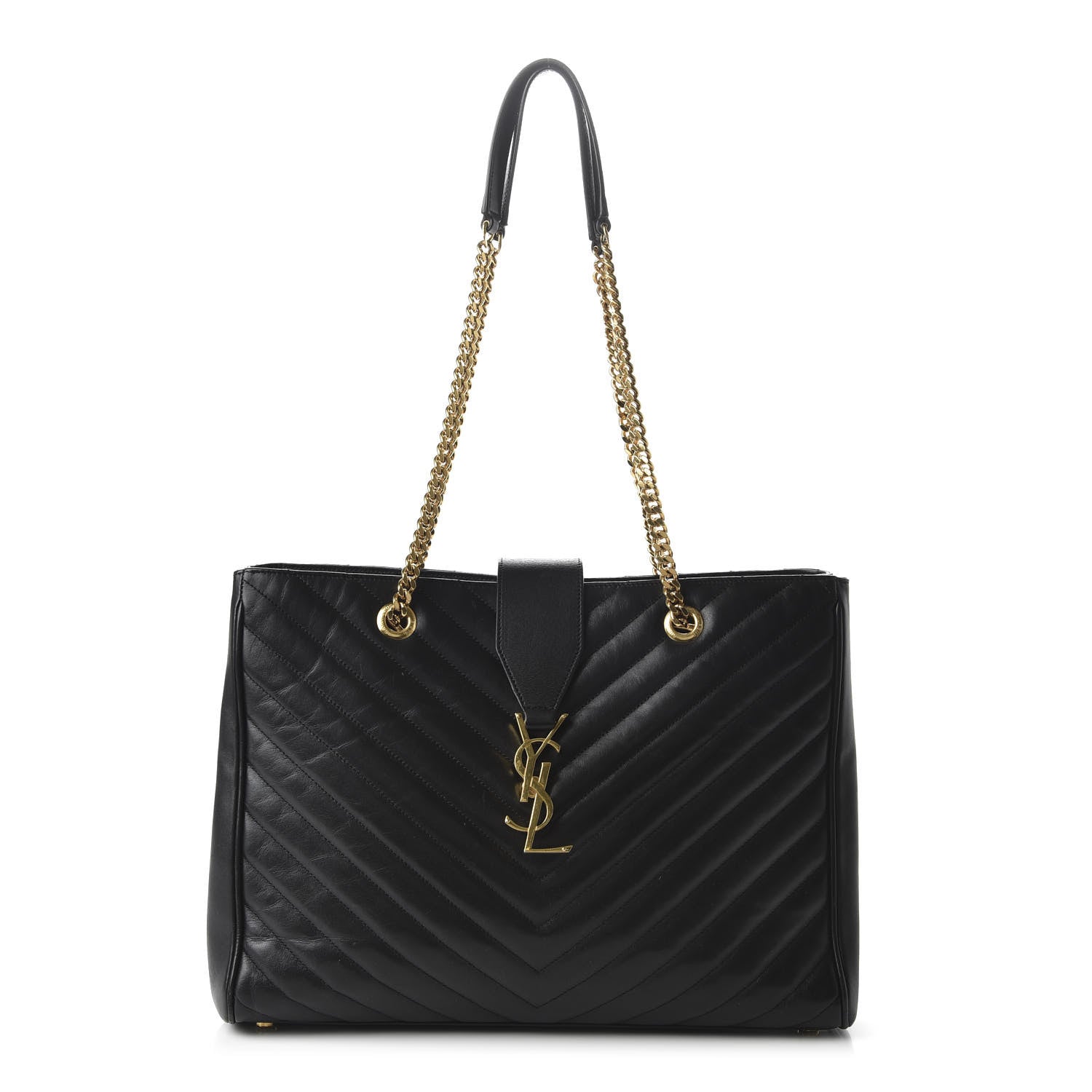 Saint Laurent Lambskin Matelasse Chevron Monogram Shopping Bag Black 1 of 9