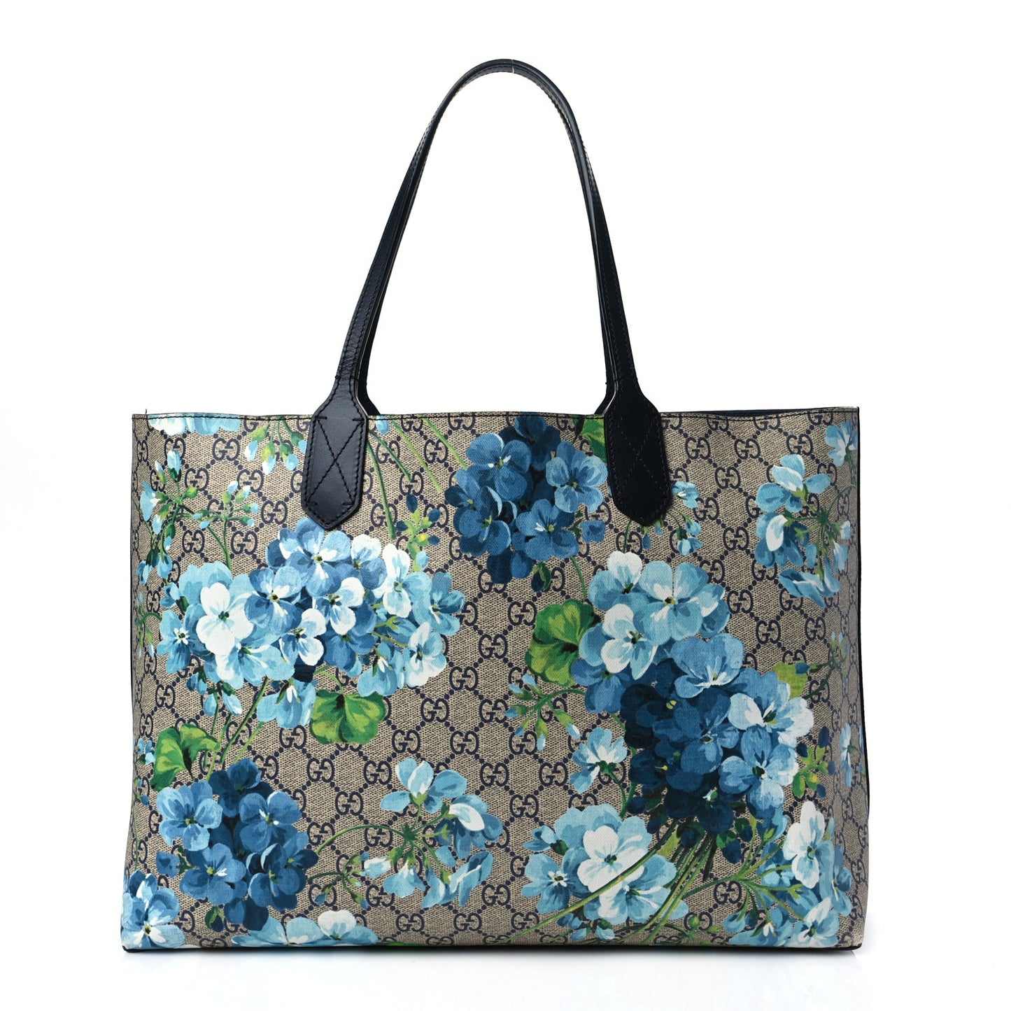 GG Supreme Monogram Blooms Medium Reversible Tote Beige Blue Navy