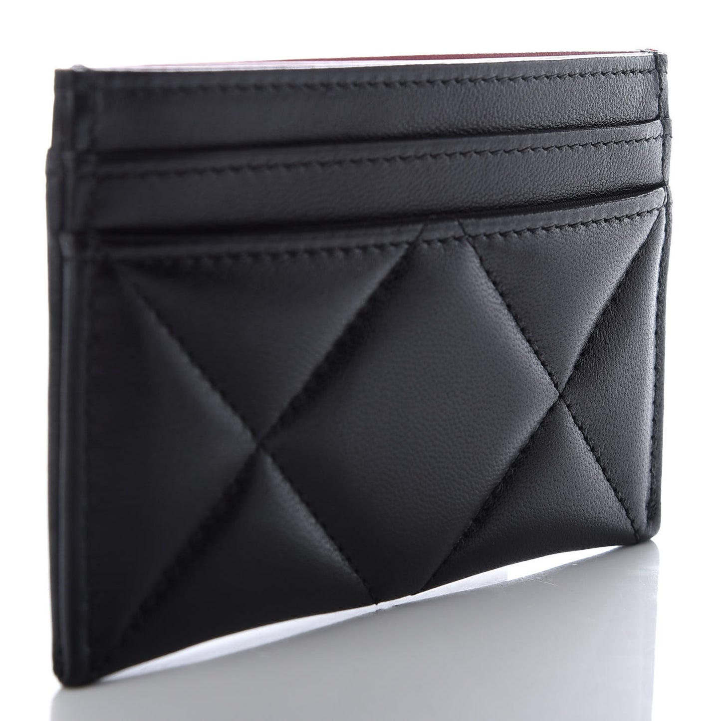 Shiny Goatskin Quilted Chanel 19 Card Holder Black