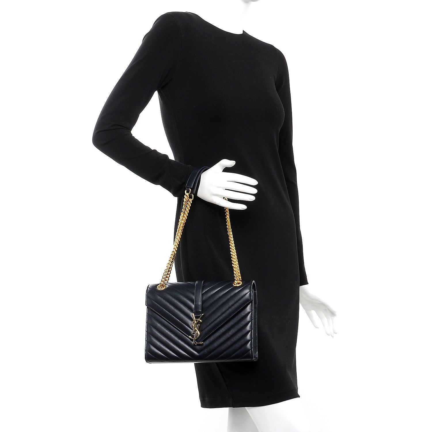 Saint Laurent Lambskin Matelasse Chevron Medium Monogram Satchel Navy 2 of 7
