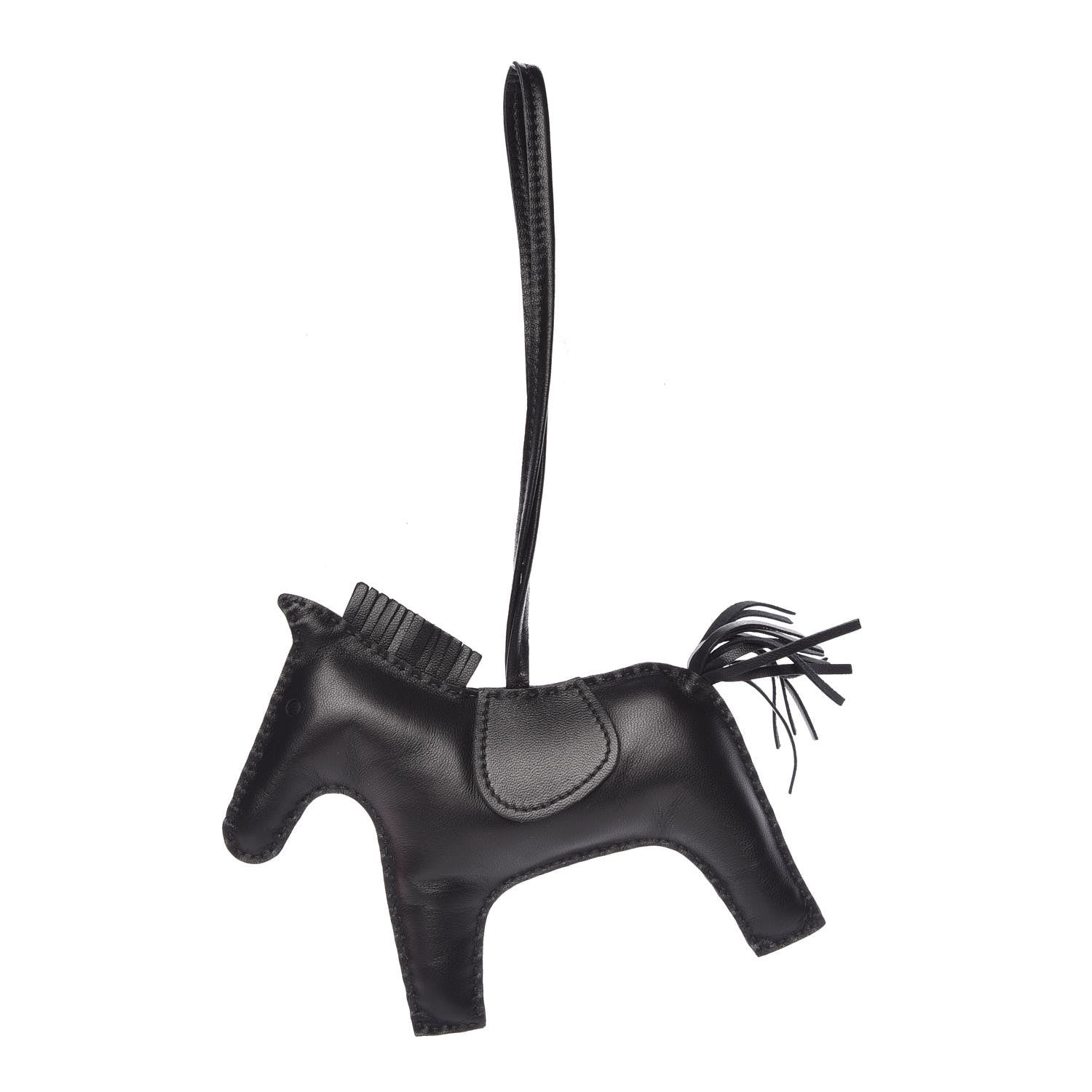 Hermes Milo Lambskin Grigri Rodeo Horse Bag Charm GM So Black 1 of 5