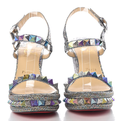 Christian Louboutin Nappa Mica Pyraclou 110 Wedge Sandals 40 Silver 2 of 10