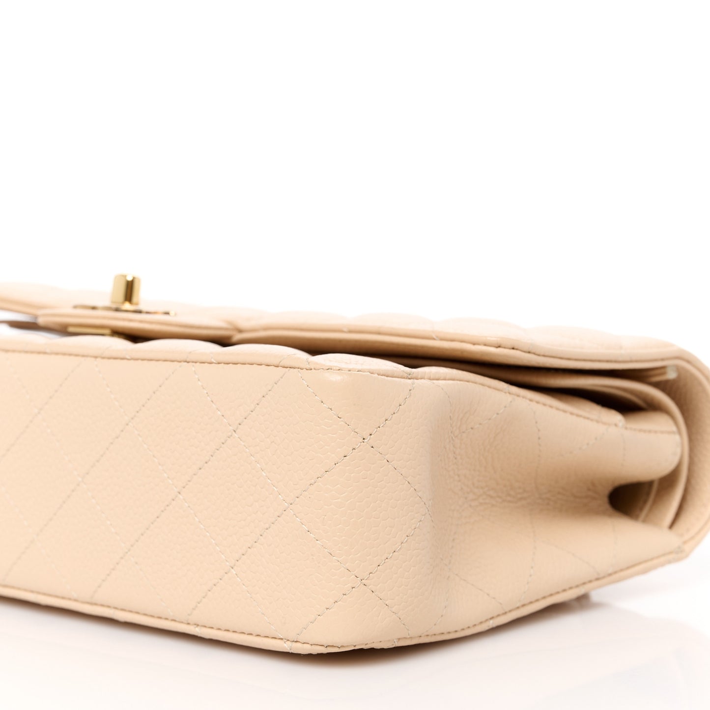 Caviar Quilted Medium Double Flap Beige