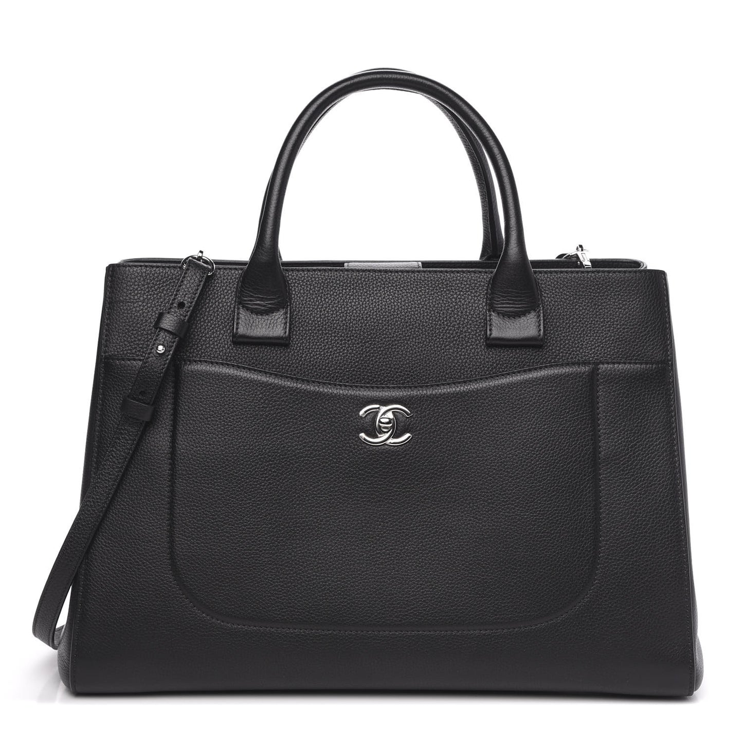 Grained Calfskin Medium Neo Executive Shopper Tote Black