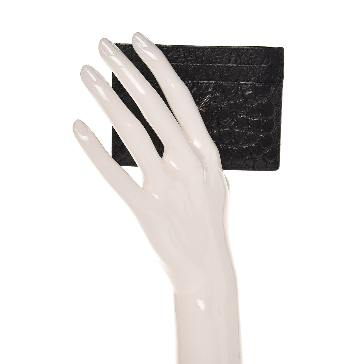 Calfskin Crocodile Embossed Monogram Credit Card Case Black