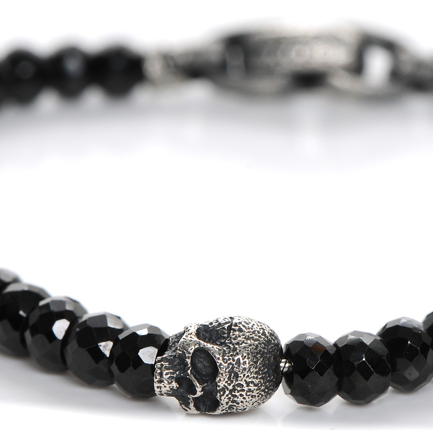 David Yurman Sterling Silver Black Spinel 5mm Spiritual Beads Skull Station Bracelet 4 of 7