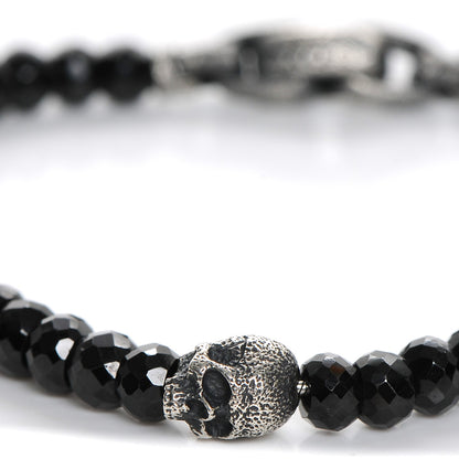 David Yurman Sterling Silver Black Spinel 5mm Spiritual Beads Skull Station Bracelet 4 of 7
