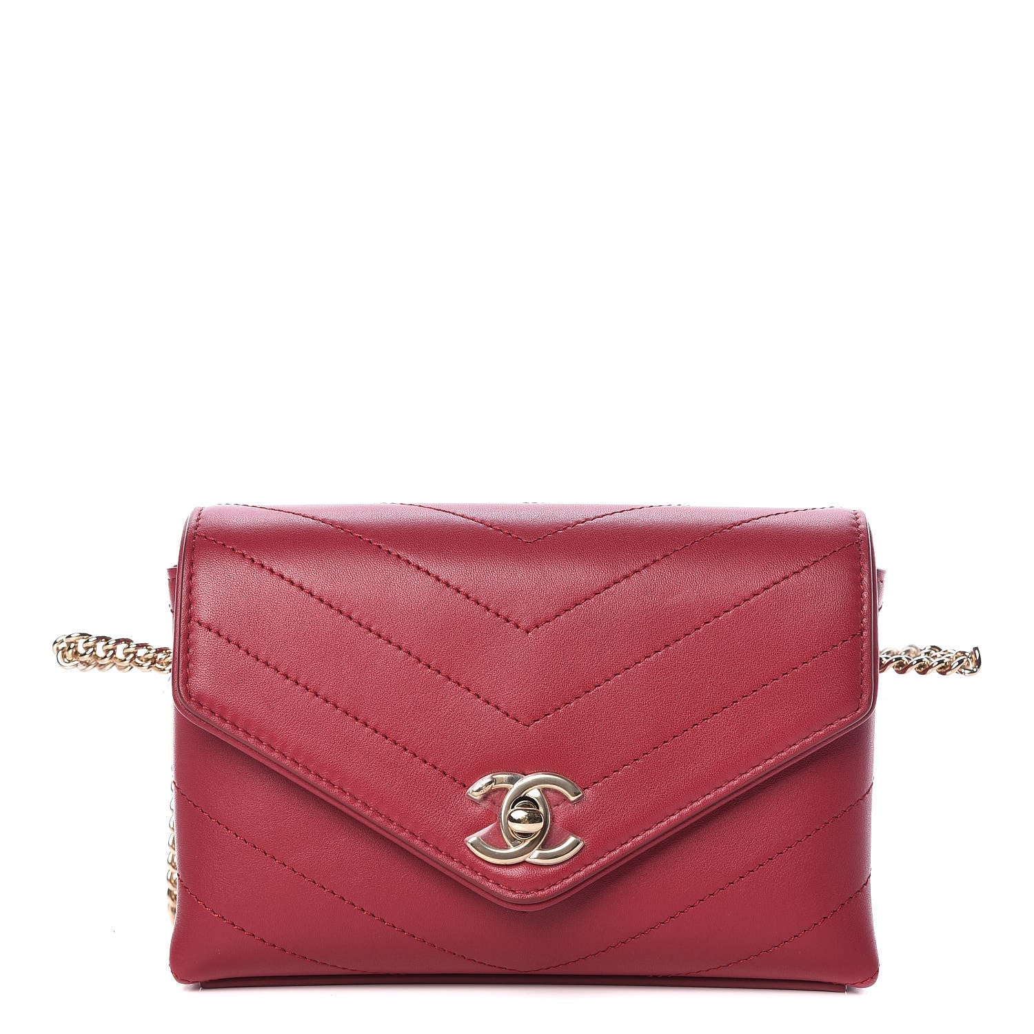 Chanel Calfskin Chevron Stitched Coco Waist Bag Red 1 of 9