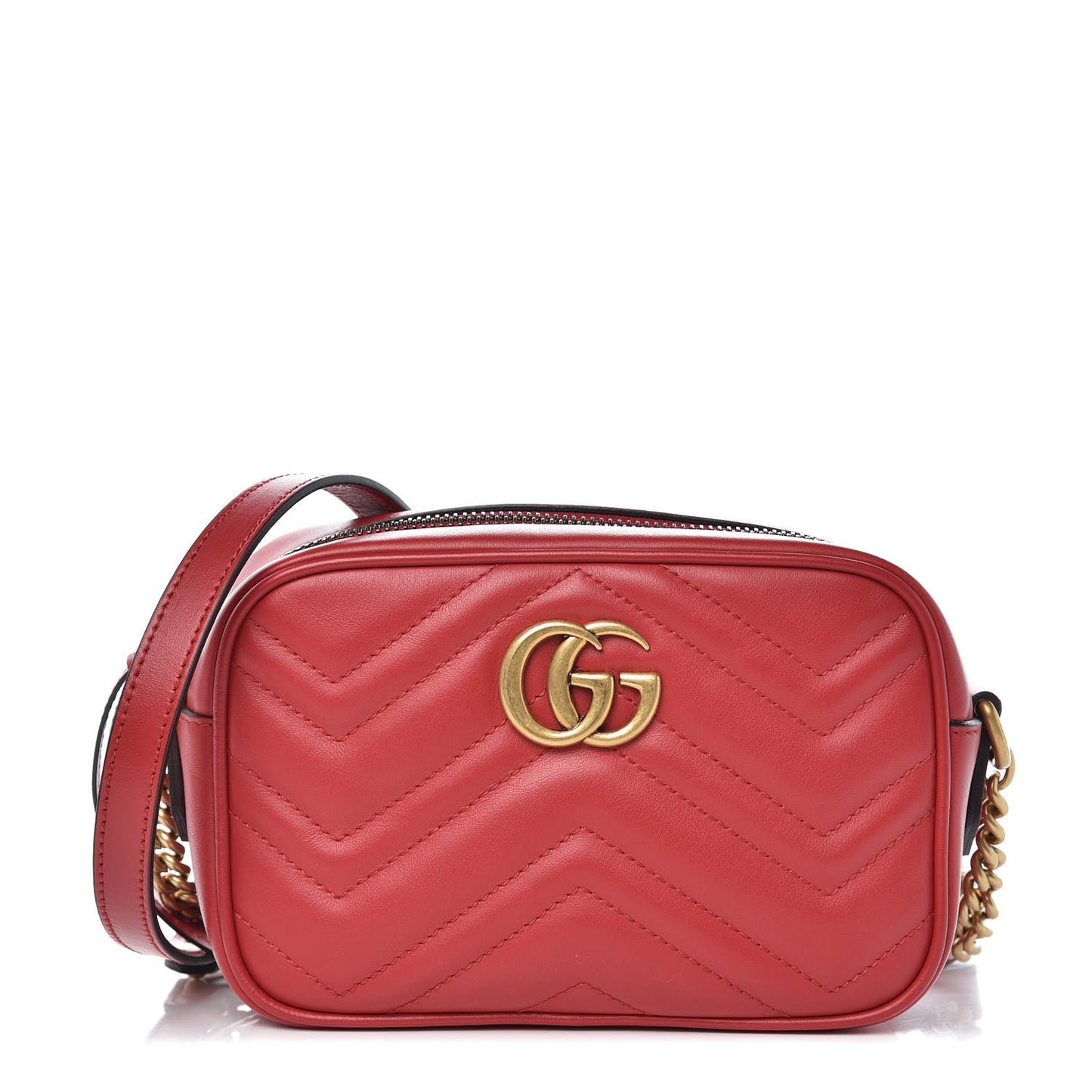 Calfskin Matelasse Mini GG Marmont Chain Shoulder Bag Hibiscus Red