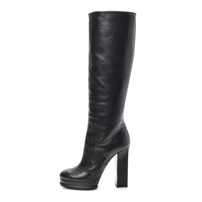 Chanel Calfskin Knee High Boots 37.5 Black 1 of 6