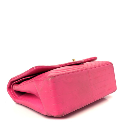 Chanel Lambskin Chevron Quilted Jumbo Double Flap Dark Pink 4 of 13