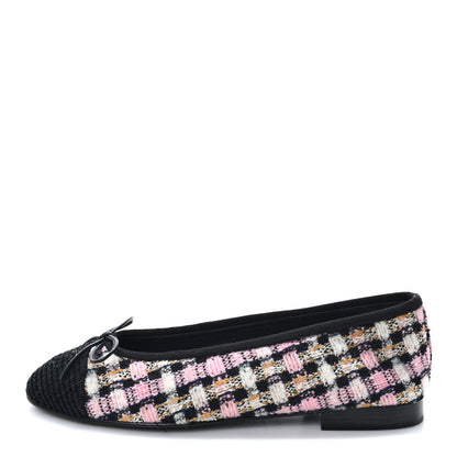 Chanel Wool Cotton Tweed Corduroy Cap Toe Ballerina Flats 36 Multicolor Black 1 of 9