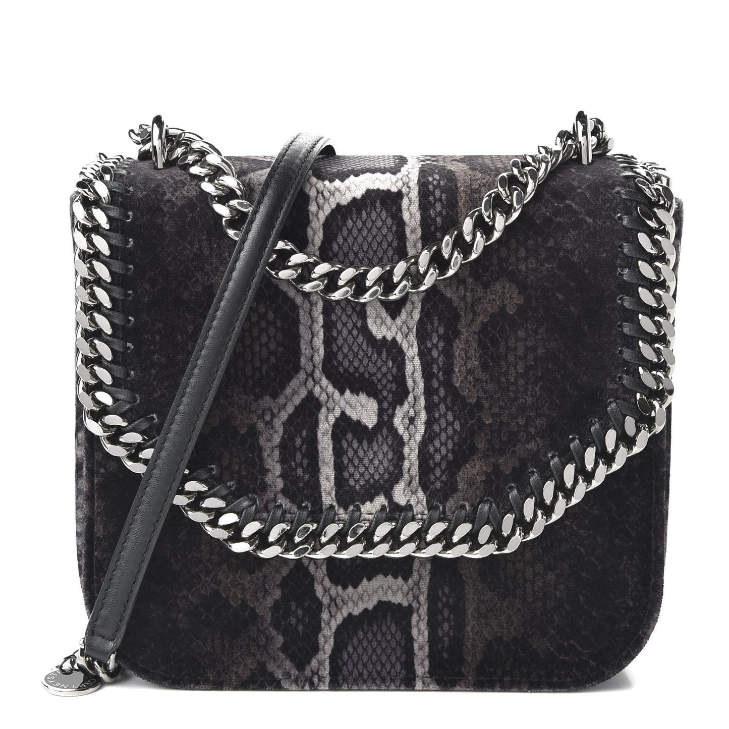 Snake Print Velvet Falabella Box Shoulder Bag Black
