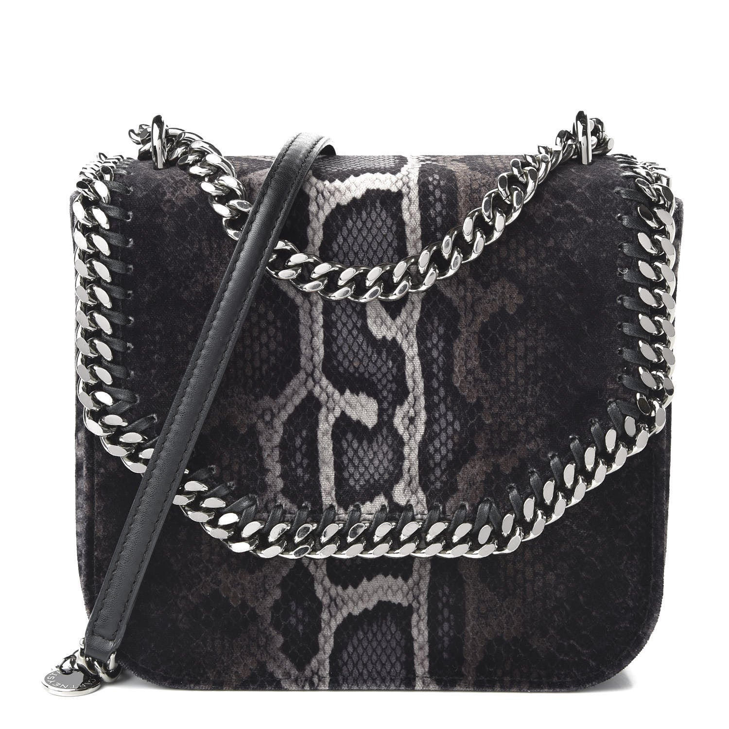 Stella McCartney Snake Print Velvet Falabella Box Shoulder Bag Black 1 of 10