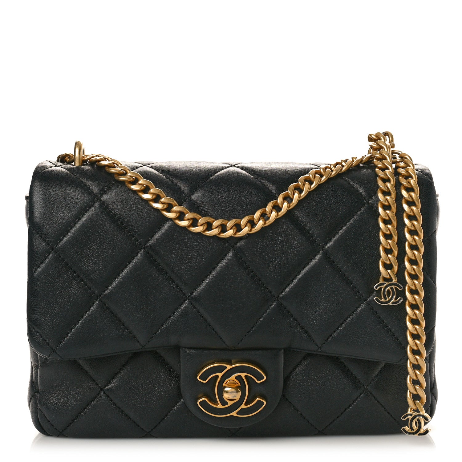 Chanel Lambskin Enamel Quilted Pending CC Square Flap Black 1 of 12