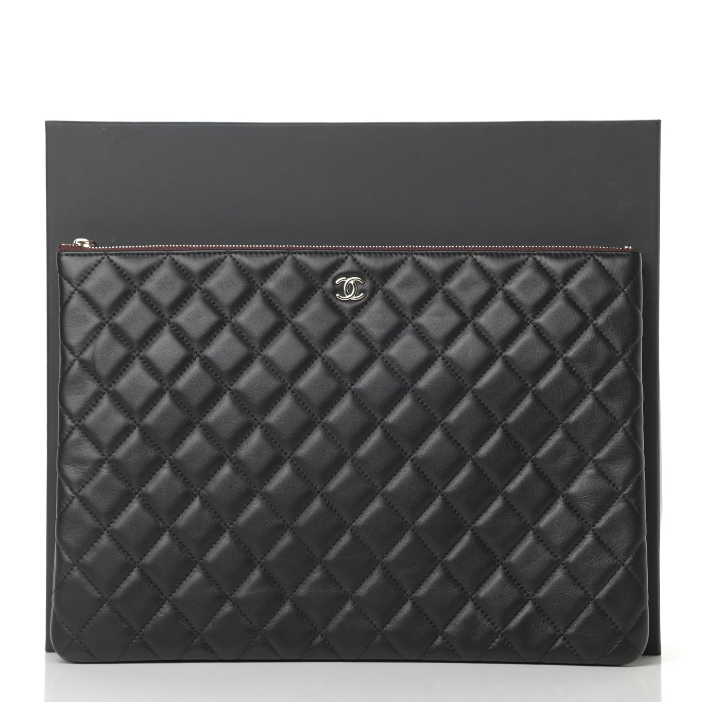 Lambskin Quilted Large Cosmetic Case Black