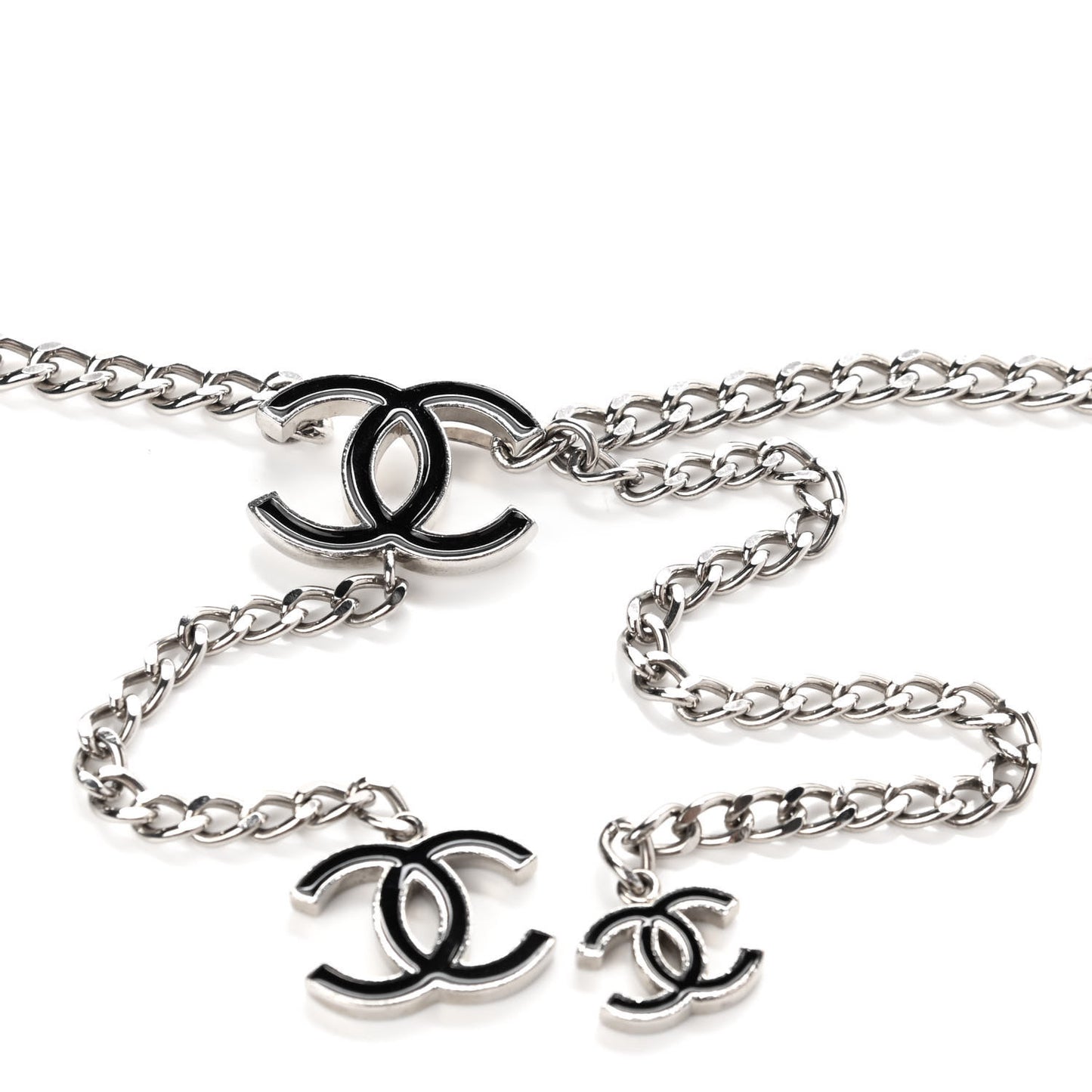 Enamel CC Chain Logo Belt Silver Black