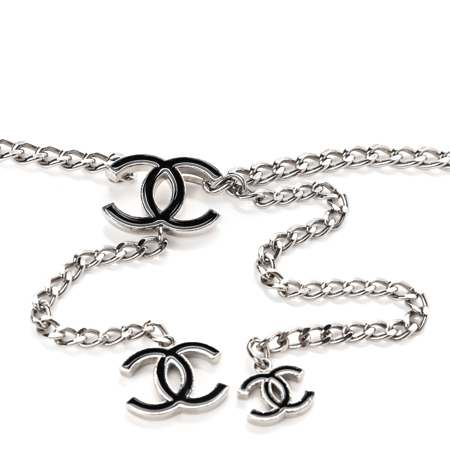 Chanel Enamel CC Chain Logo Belt Silver Black 3 of 5