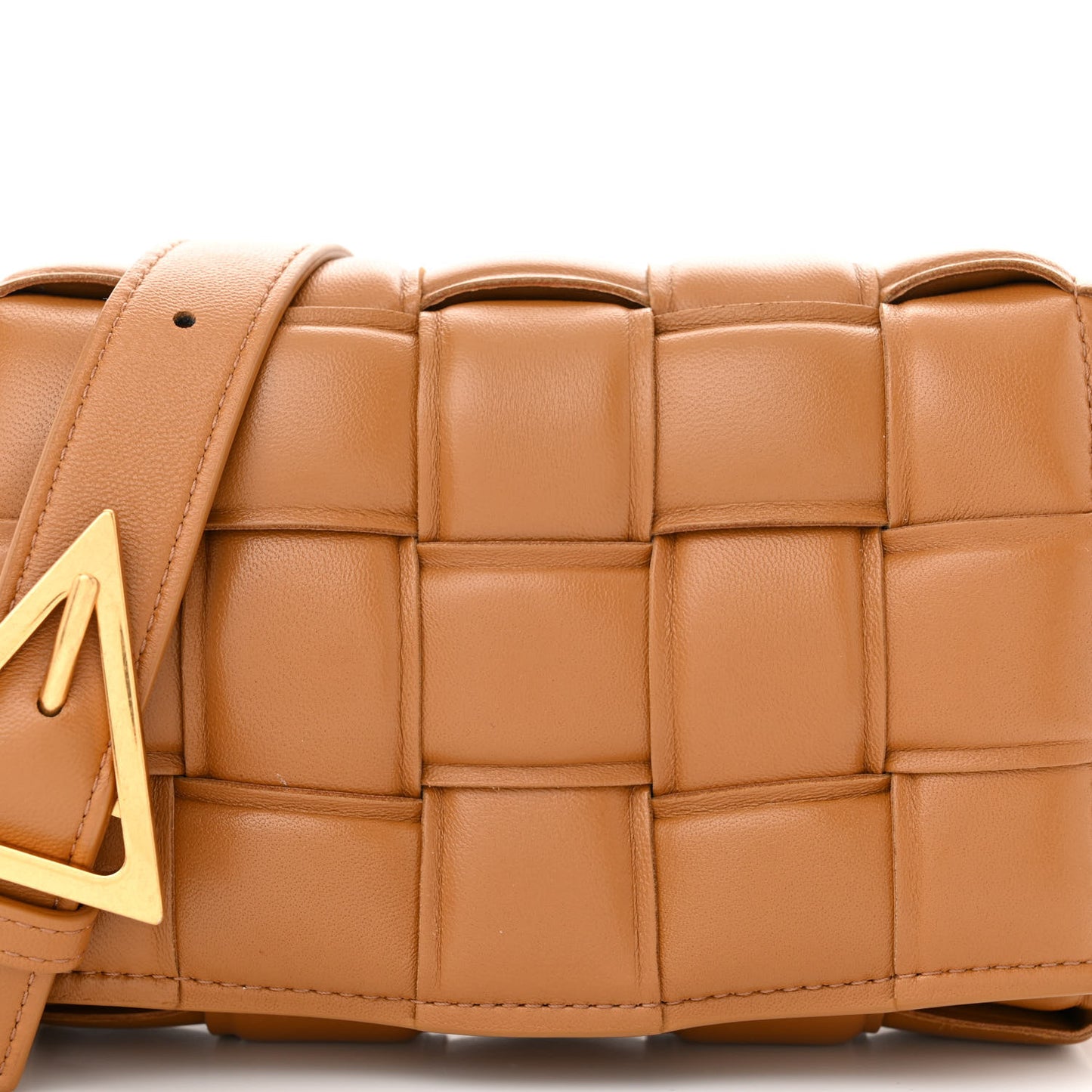 Nappa Maxi Intreccio Small Padded Cassette Crossbody Bag Camel