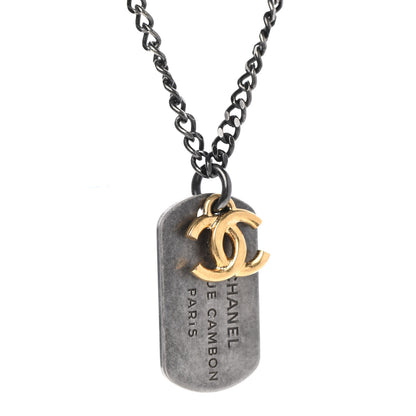 Chanel Ruthenium ID Dog Tag Charm Necklace Silver Gold 1 of 6