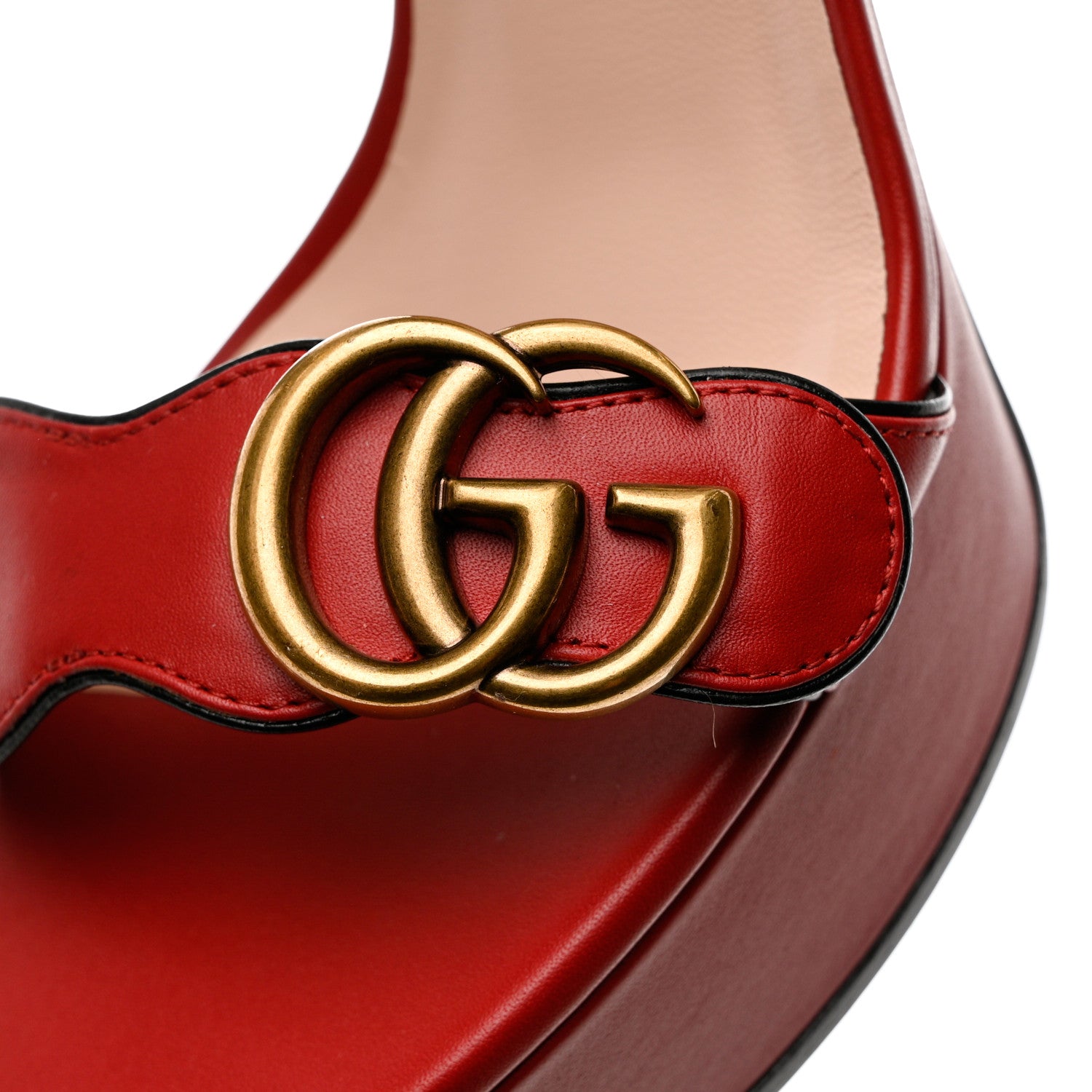 Gucci Calfskin GG Marmont Ankle Wrap 30/115mm Platform Sandals 36.5 Hibiscus Red 9 of 10