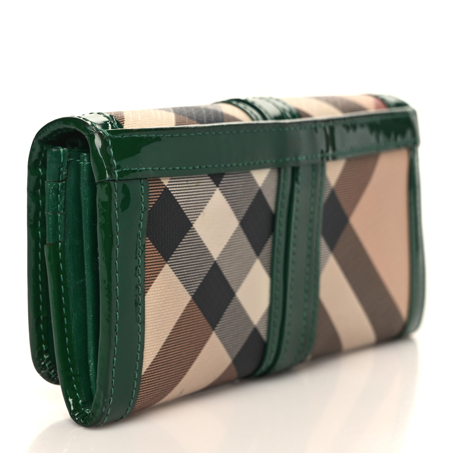 Burberry Patent Nova Check Wallet Green 3 of 9