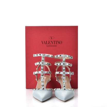 Valentino Garavani Pebbled Calfskin Rockstud Ankle Strap 65mm Pumps 38 Sky Sorbet 9 of 9