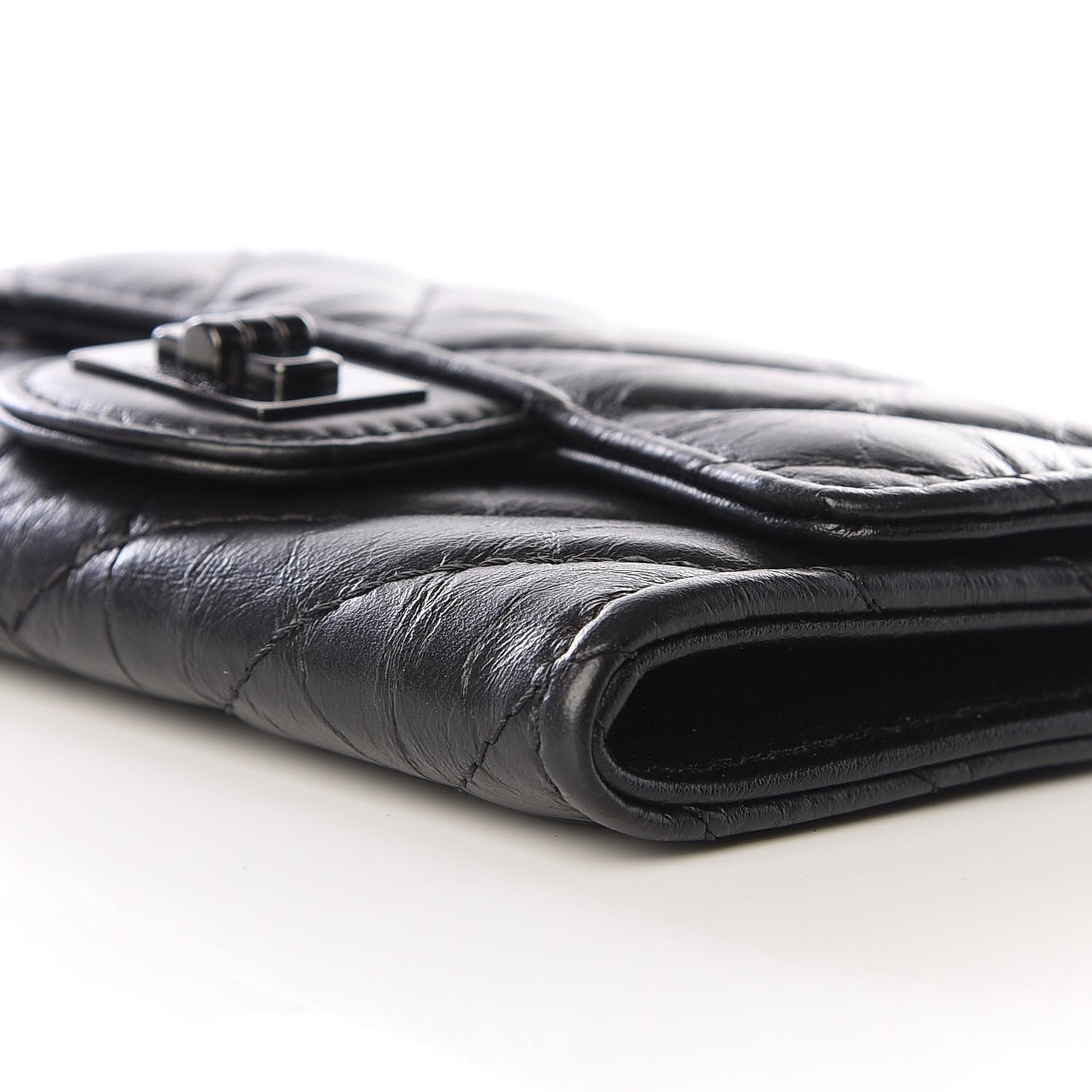 Aged Calfskin Chevron Quilted Reissue Card Holder Wallet So Black