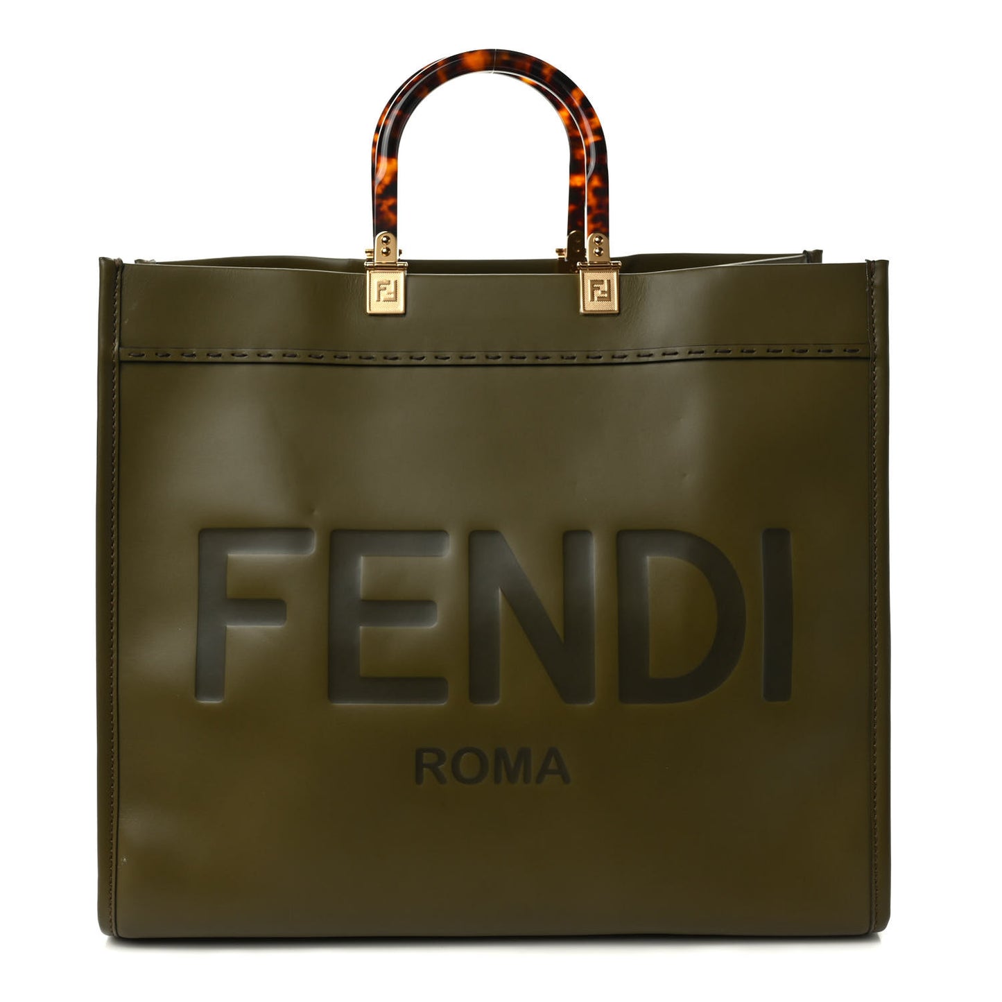 Vitello King Plexiglass Logo Embossed Large Fendi Sunshine Shopper Tote Wood
