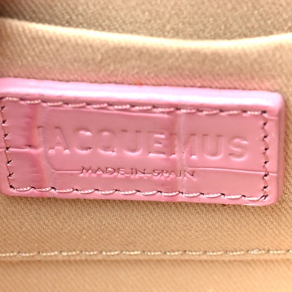 Jacquemus Calfskin Crocodile Embossed Le Sac Rond Pink 6 of 9
