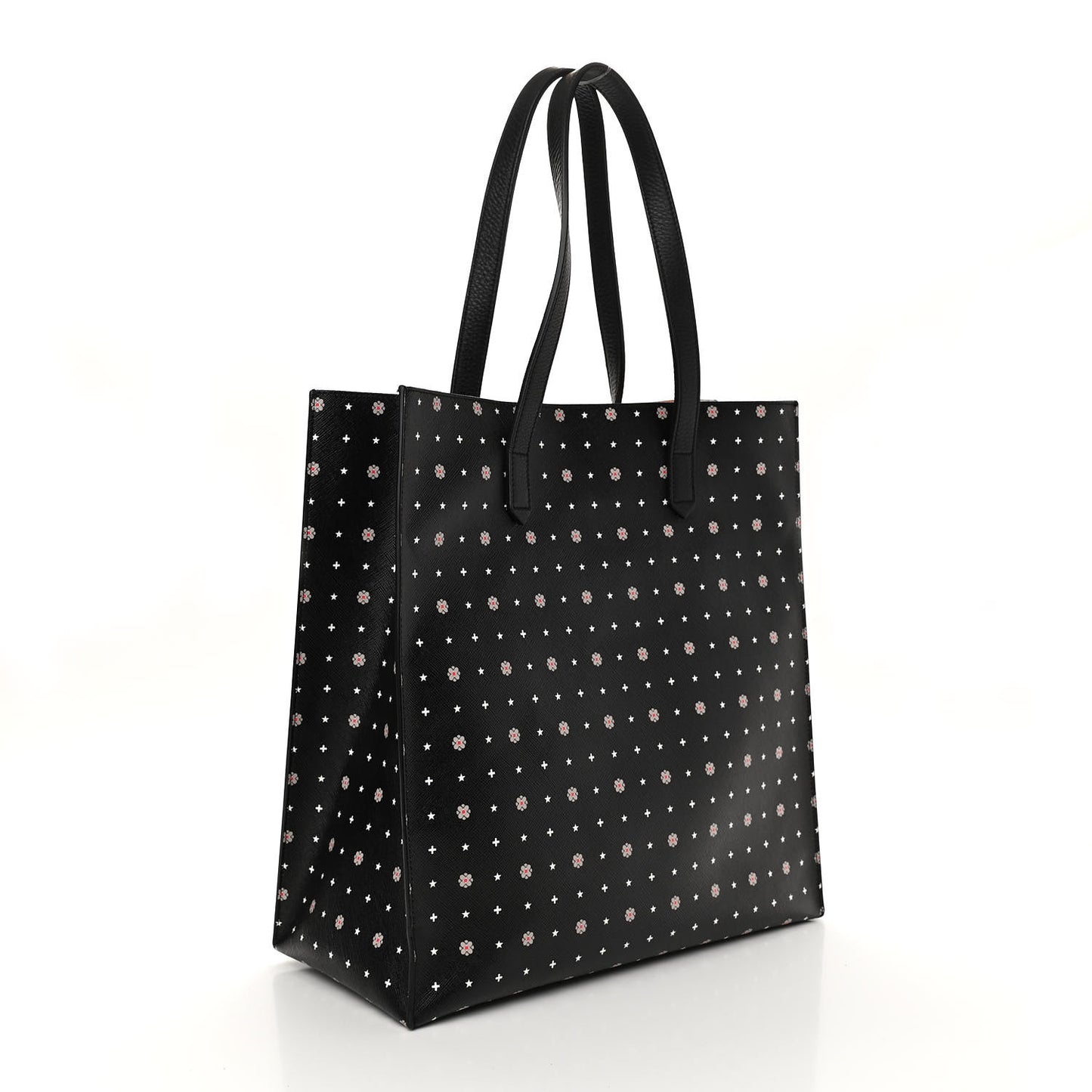 Textured Coated Canvas Mini Lilies Print Tote Black