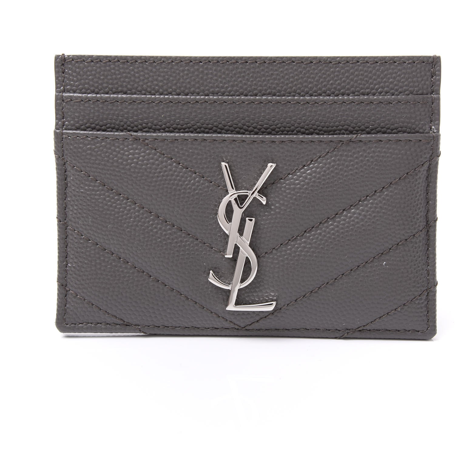 Saint Laurent Grain De Poudre Matelasse Chevron Monogram Credit Card Case Coal 10 of 10