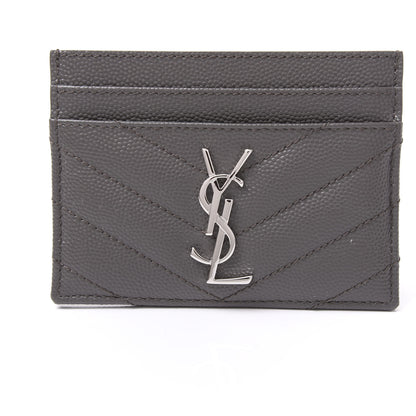 Saint Laurent Grain De Poudre Matelasse Chevron Monogram Credit Card Case Coal 10 of 10