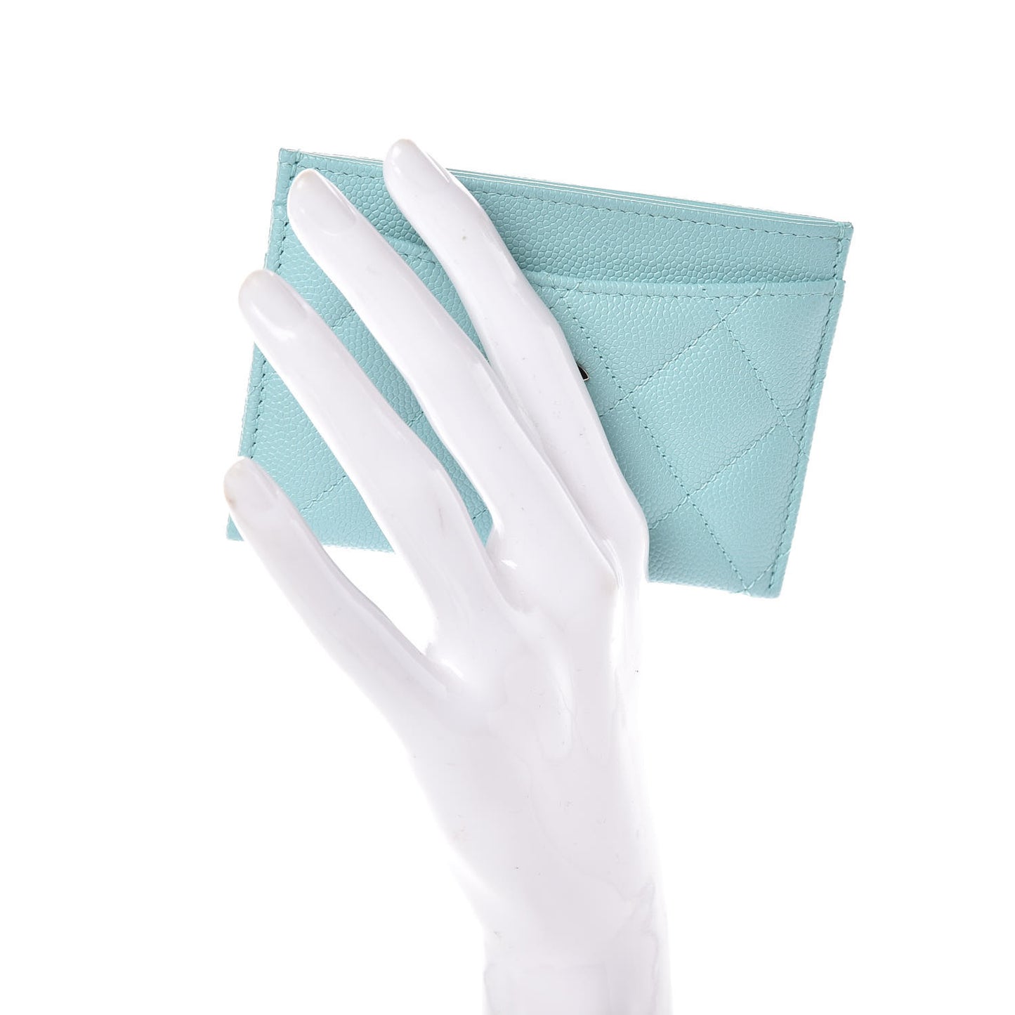 Caviar Quilted Card Holder Light Blue