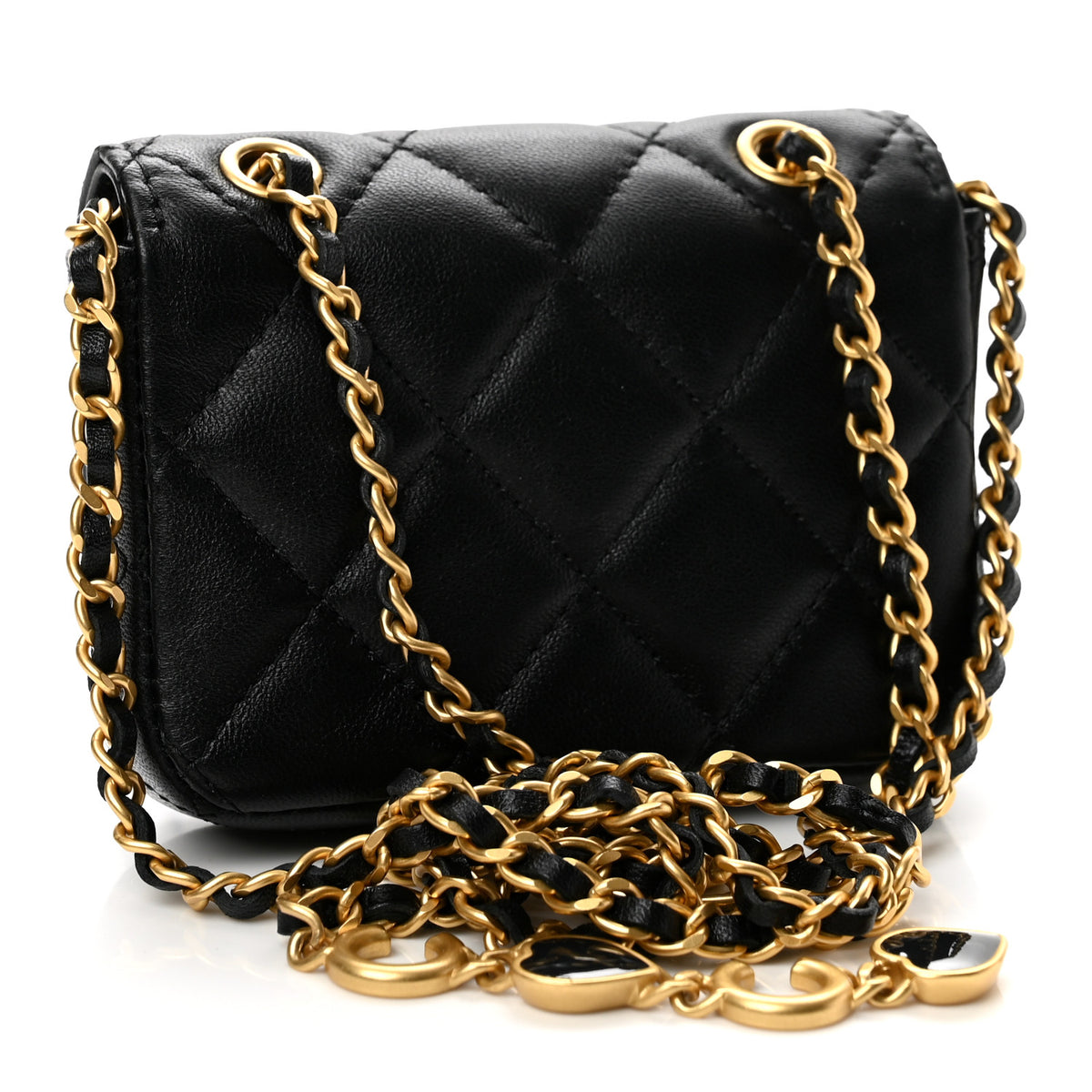 Lambskin Coco Enamel Quilted Mini Chain Belt Bag Black