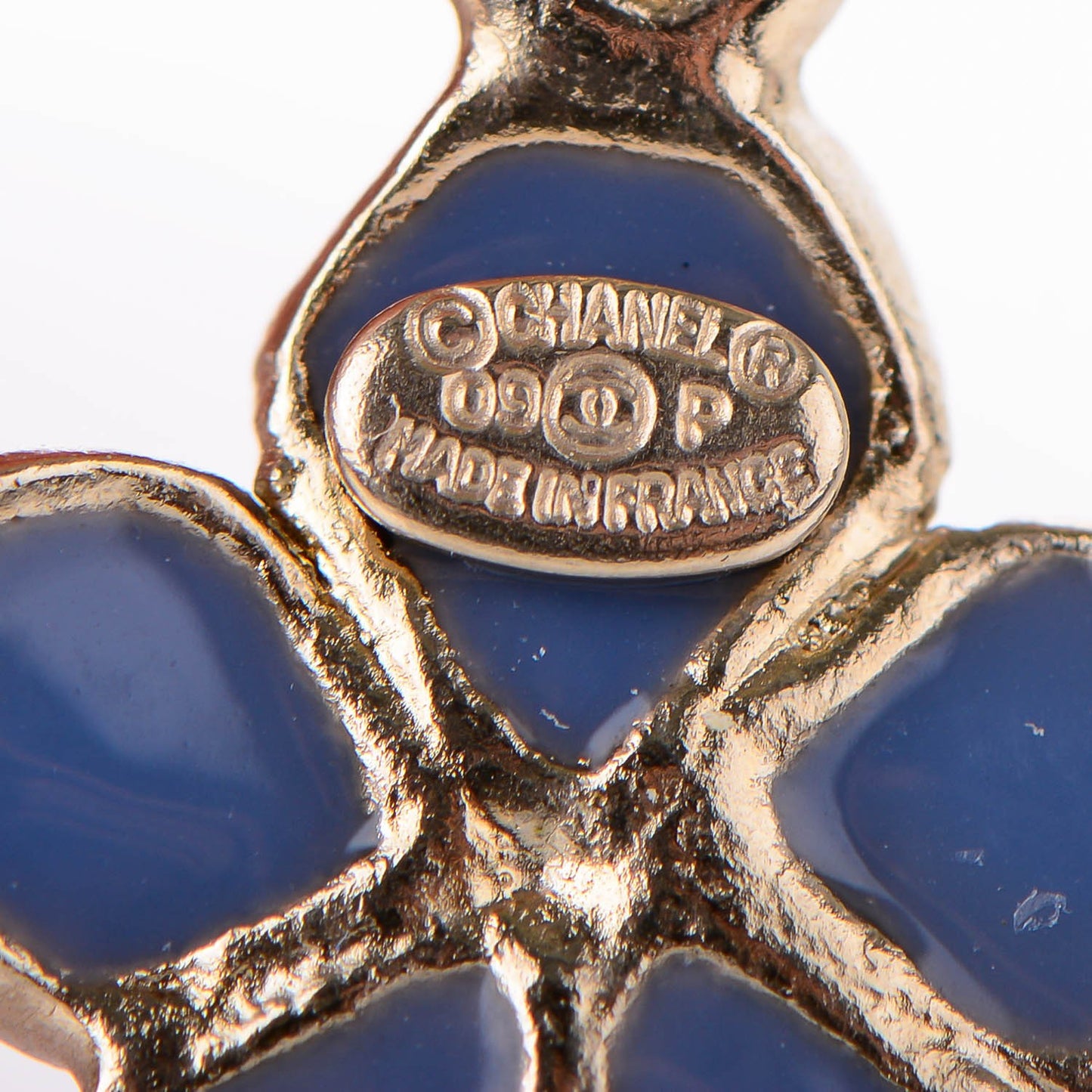 Enamel Crystal CC Camellia Earrings Blue Gold