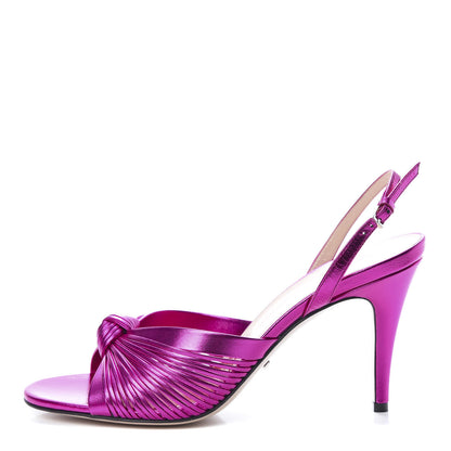 Gucci Metallic Nappa Crawford Knot Slingback Sandals 39.5 Fuxia 1 of 8