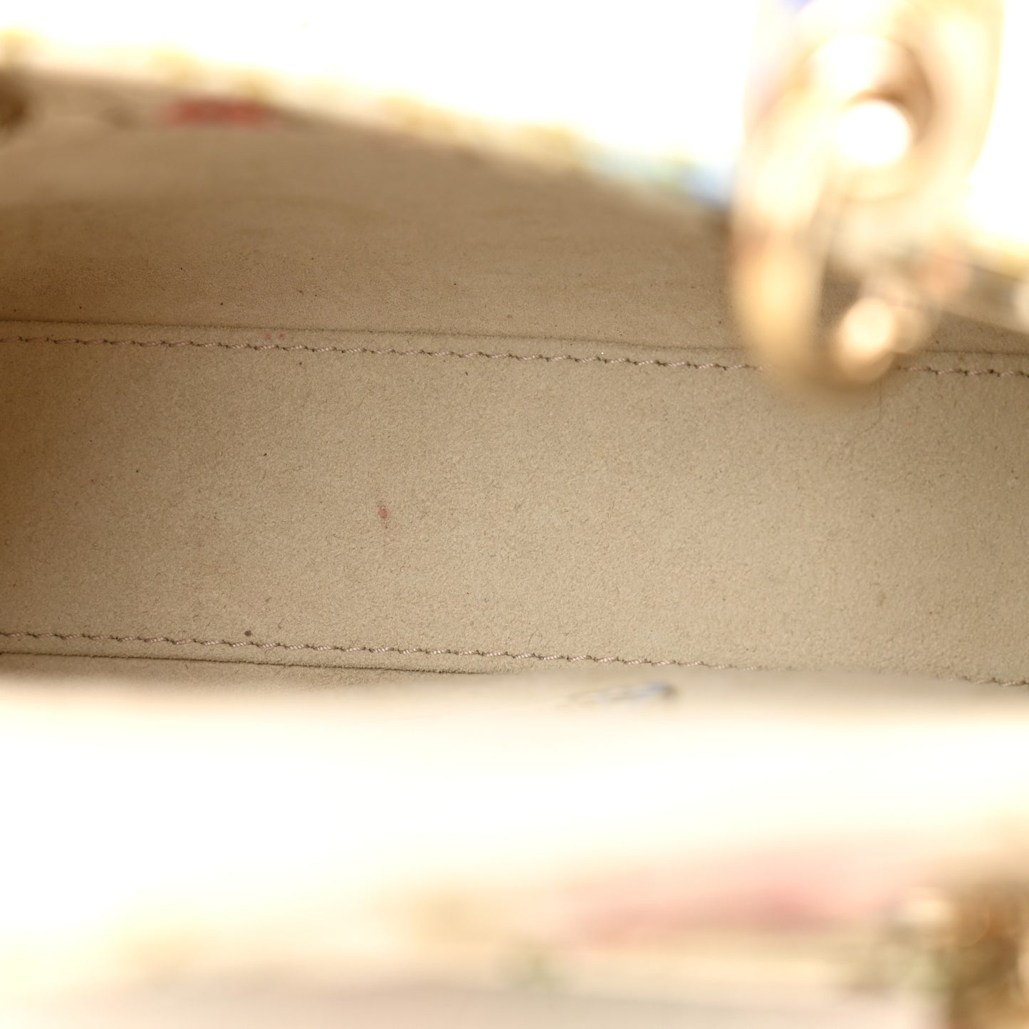 Calfskin Hibiscus Printed Embroidered Mini Lady Dior Beige Multicolor