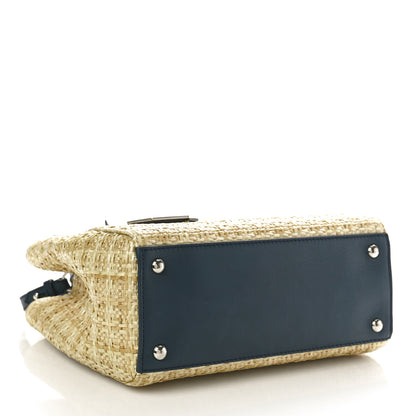 Fendi Woven Raffia Vitello Petite 2Jours Tote Natural Navy 4 of 10