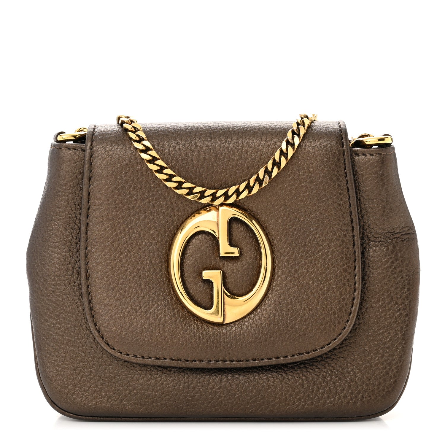 Gucci Pebbled Calfskin Small 1973 Chain Shoulder Bag Gold 1 of 12