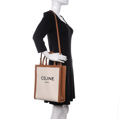 Celine Canvas Calfskin Small Vertical Cabas Natural Tan 2 of 10