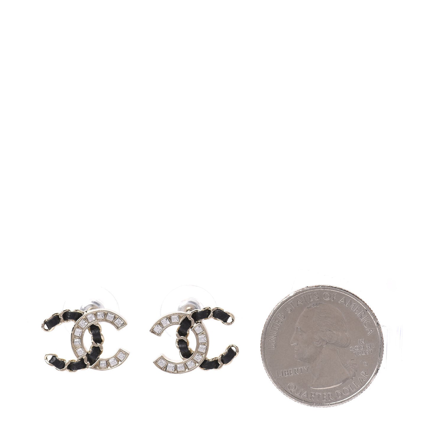 Crystal Baguette Lambskin Chain CC Vintage Allure Stud Earrings Black Gold