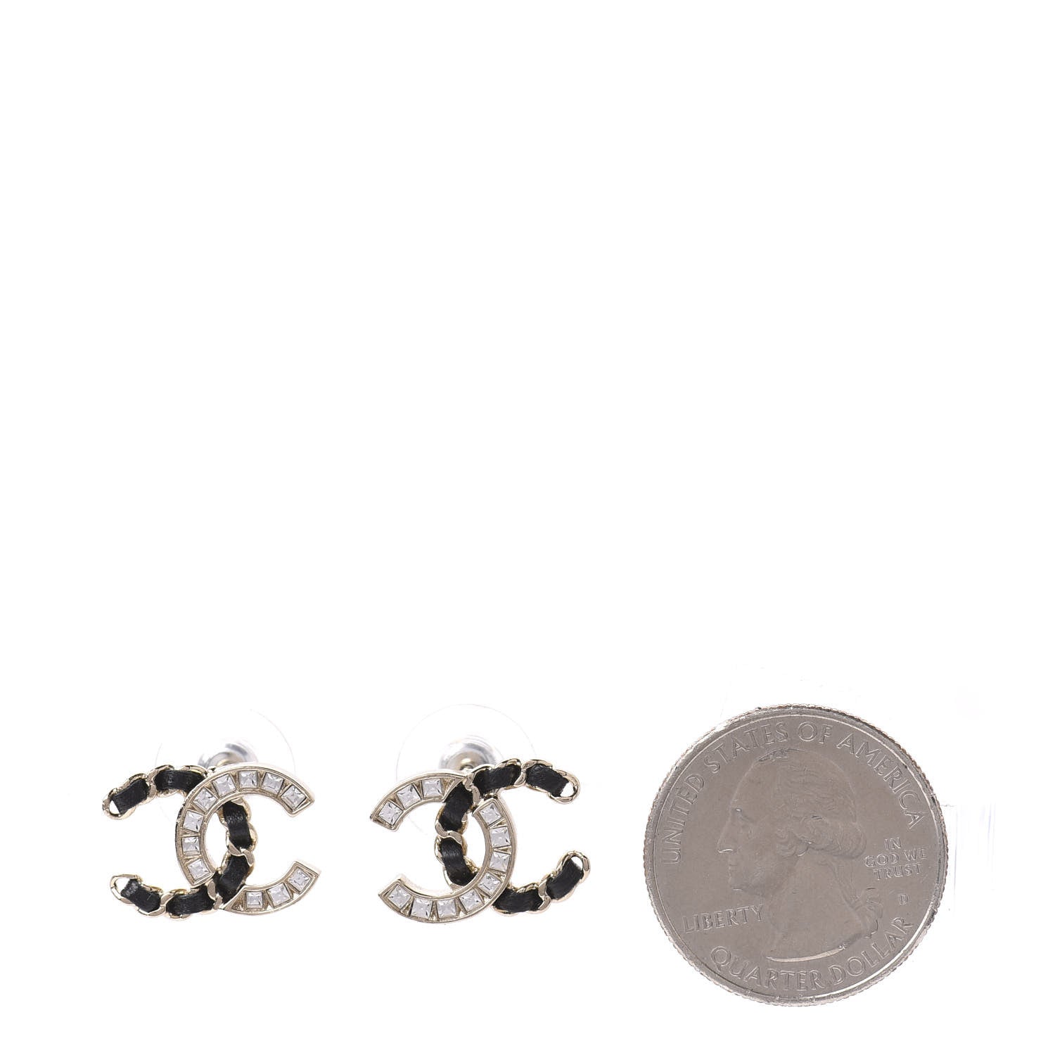 Chanel Crystal Baguette Lambskin Chain CC Vintage Allure Stud Earrings Black Gold 2 of 5