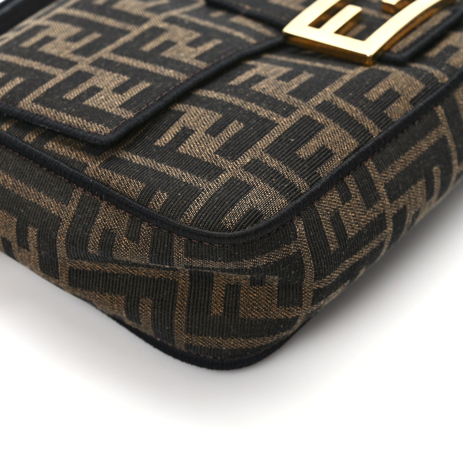Fendi Fabric Jacquard FF 1974 Medium Baguette Tobacco Moro Black 11 of 13