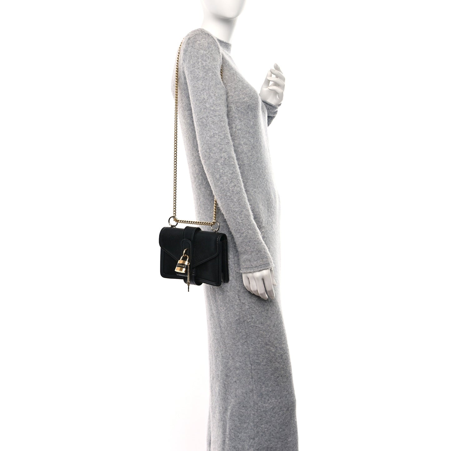 Shiny Goatskin Calfskin Mini Aby Chain Shoulder Bag Black